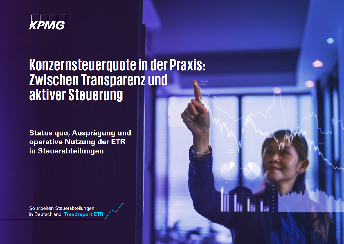 Titelbild zum Trendreport ETR mit Analyse der Konzernsteuerquote zwischen Transparenz, Steuerung und Steuerabteilungen.