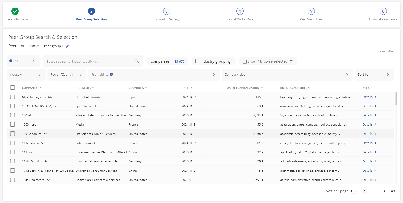 Comparable company search